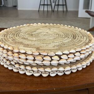 6 Cowrie Shell Rattan Woven Placemats Boho Coastal Round Table Set